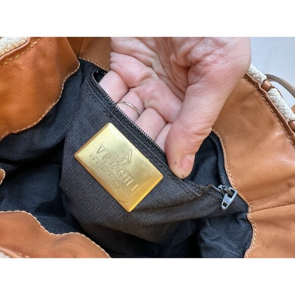 DE VECCHI Made in Italy Tan Woven Fibers & Leather Handle Shoulder Bag - Picture 3 of 10